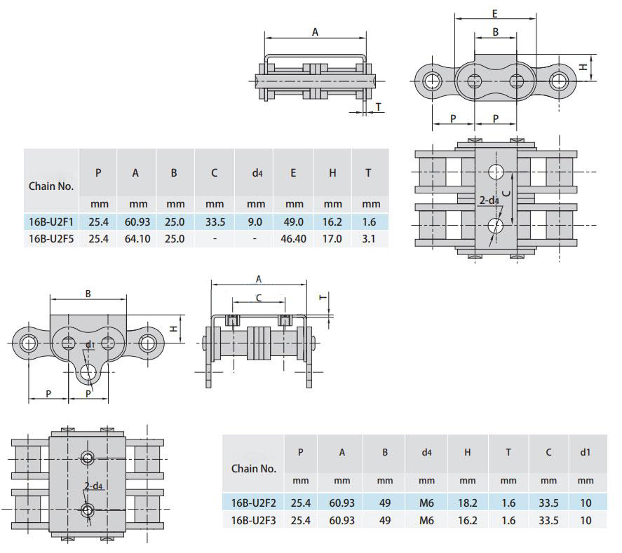 U Type Attachments Roller Chains