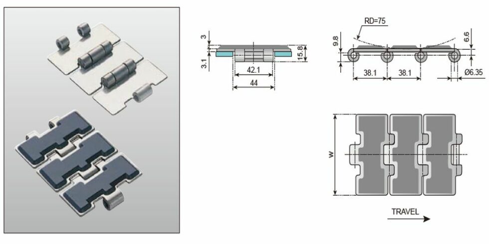 Stainless Steel Flat-top Chain With Rubber Top