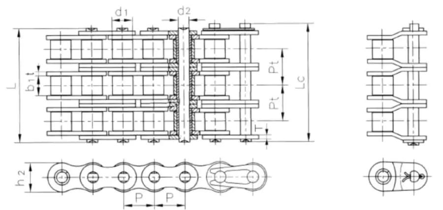 Triplex Stainless Steel Roller Chains drawing