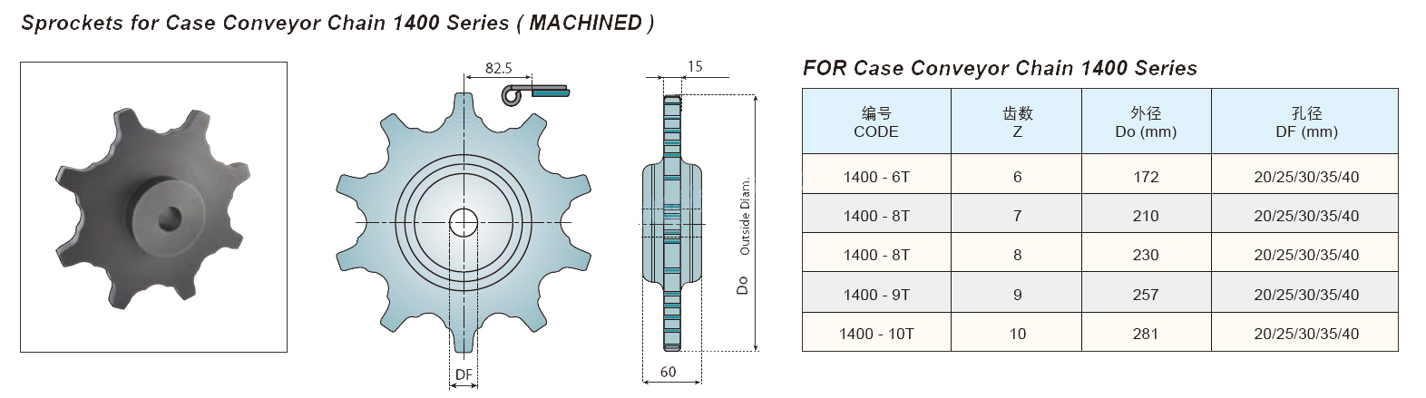 MACHINED Sprockets for Case Conveyor Chain 600 Series