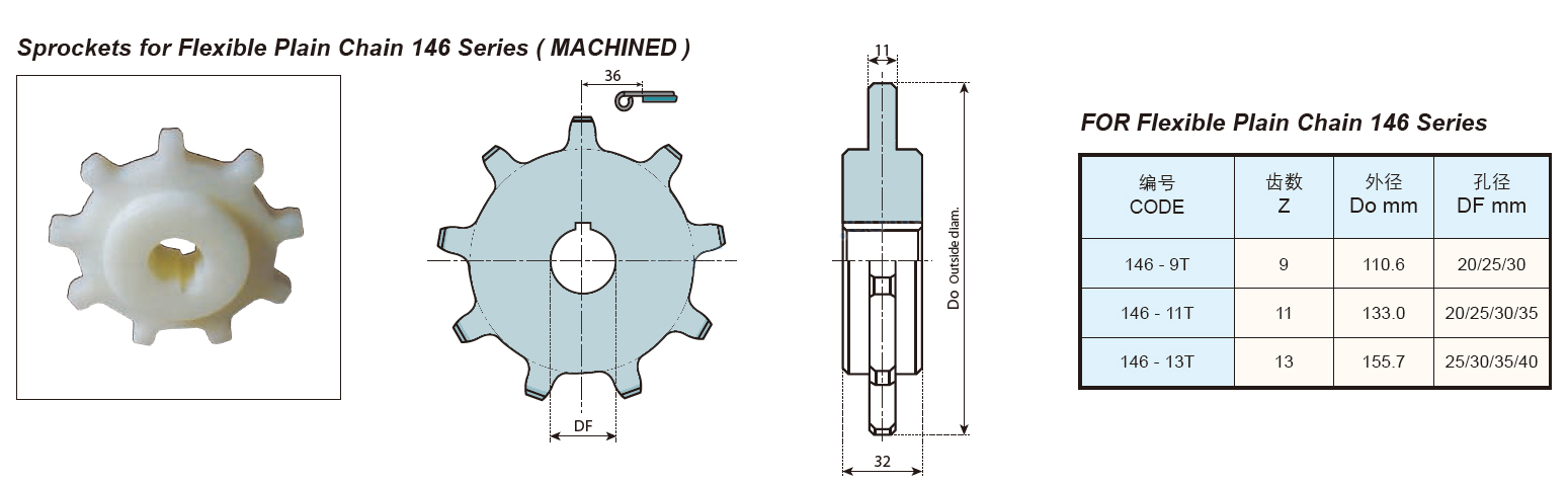 flexible plain chain sprocket