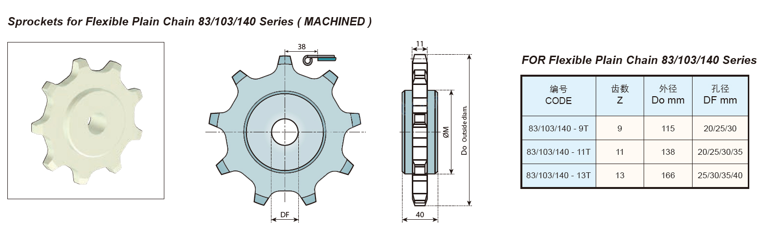 flexible plain chain sprocket