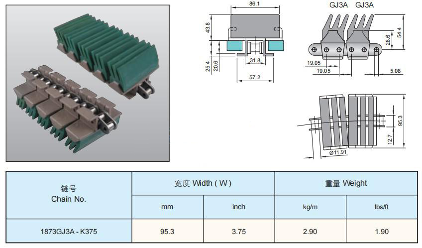 Plastic Conveyor Chains with Snap On Gripper