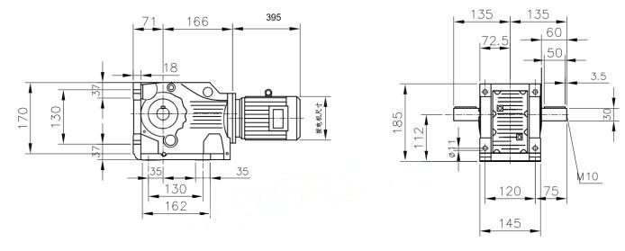 Helical bevel geared motor