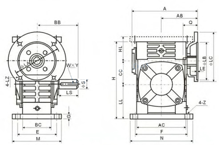 WPWDA Series Universal Speed Worm Gearboxes drawing