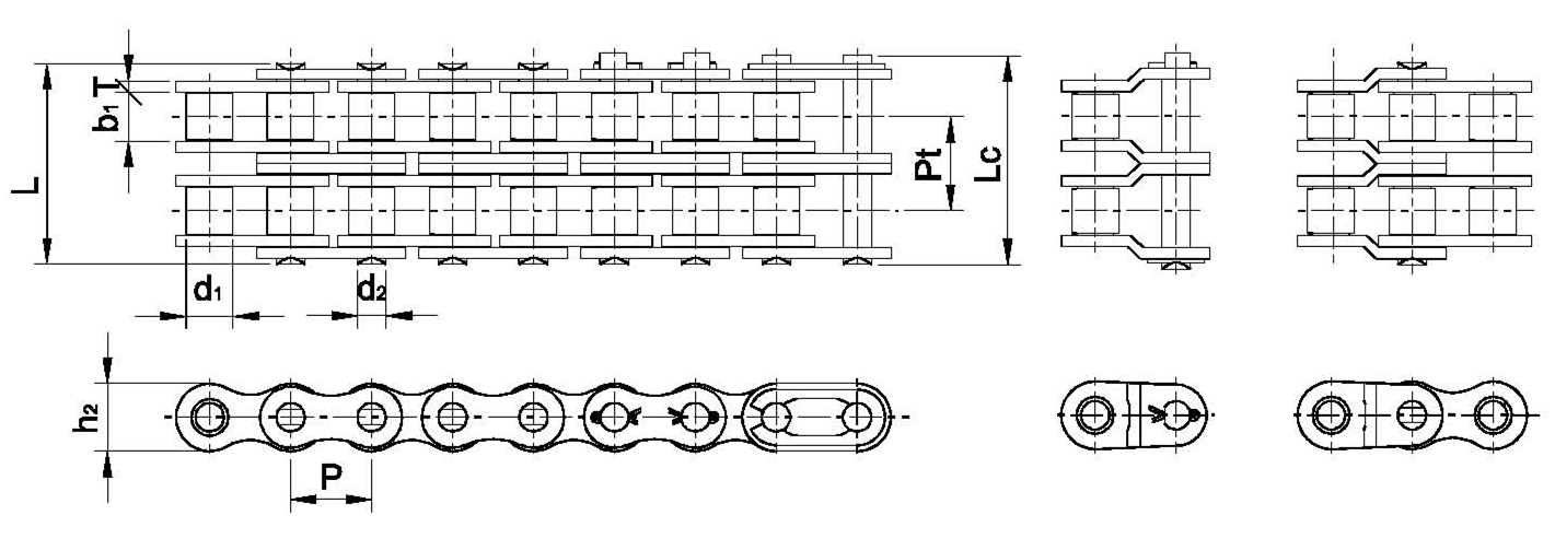 A series double strand short pitch roller chains Dimensional parameters