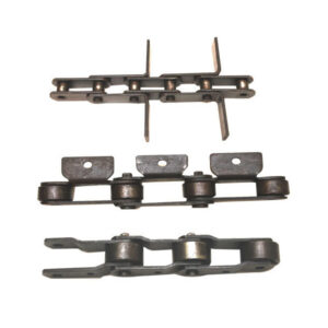 Double pitch conveyor chains with attachments