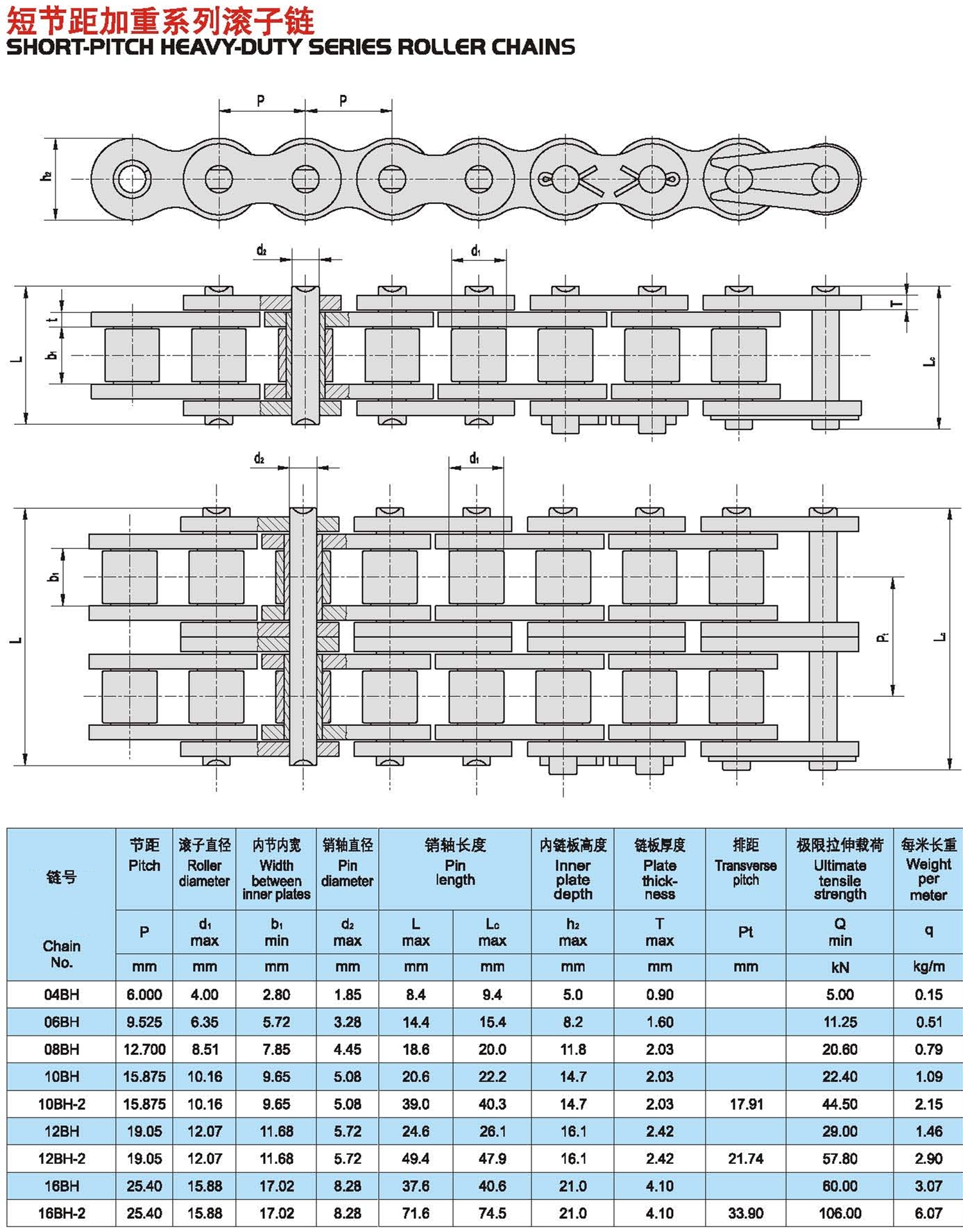 ISOANSI short pitch heavey duty series roller chains Dimensional parameters2
